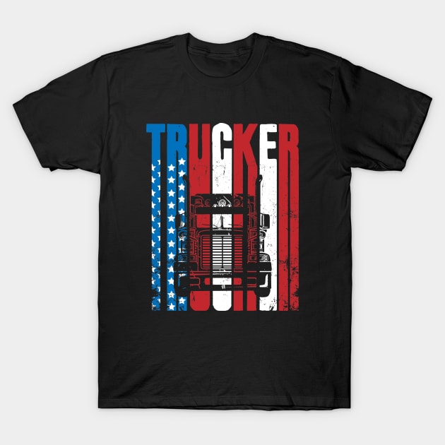 Vintage Silhouette Trucker American Flag Truck Driver T-Shirt by captainmood